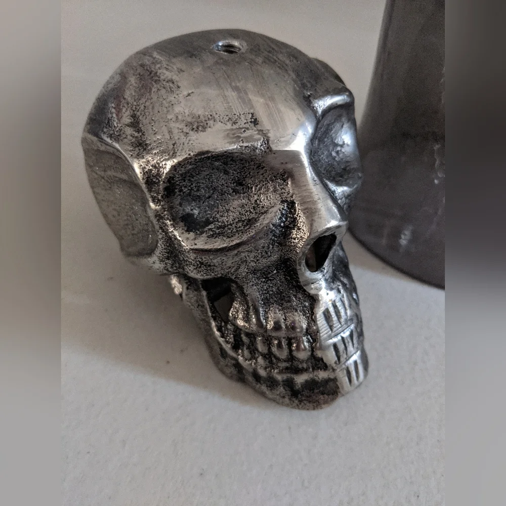 Halloween Rare Metal Skull Candle Votive Holder Goth Dark Academia Decor